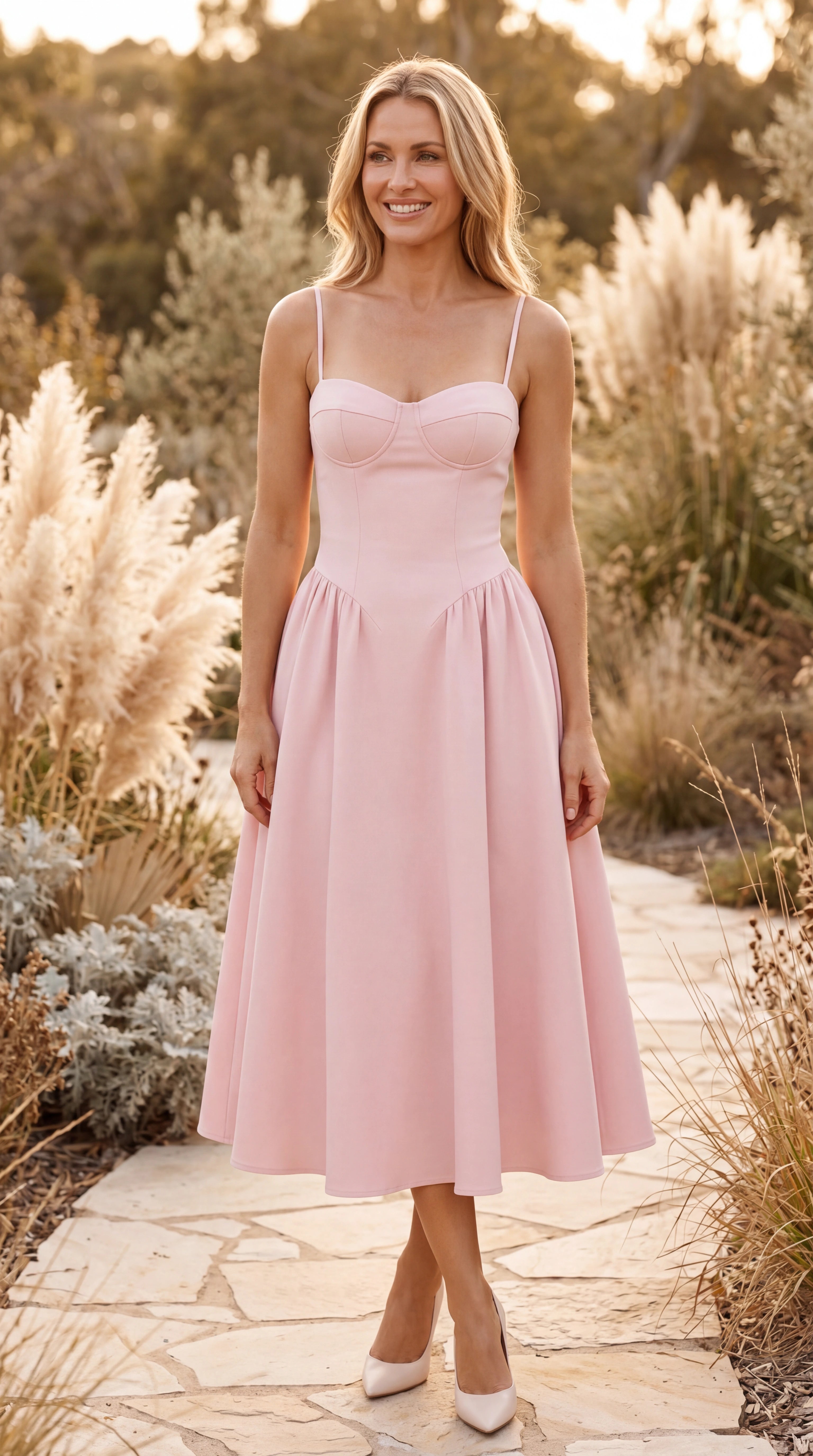 Women's Pink Corset Midi Dress