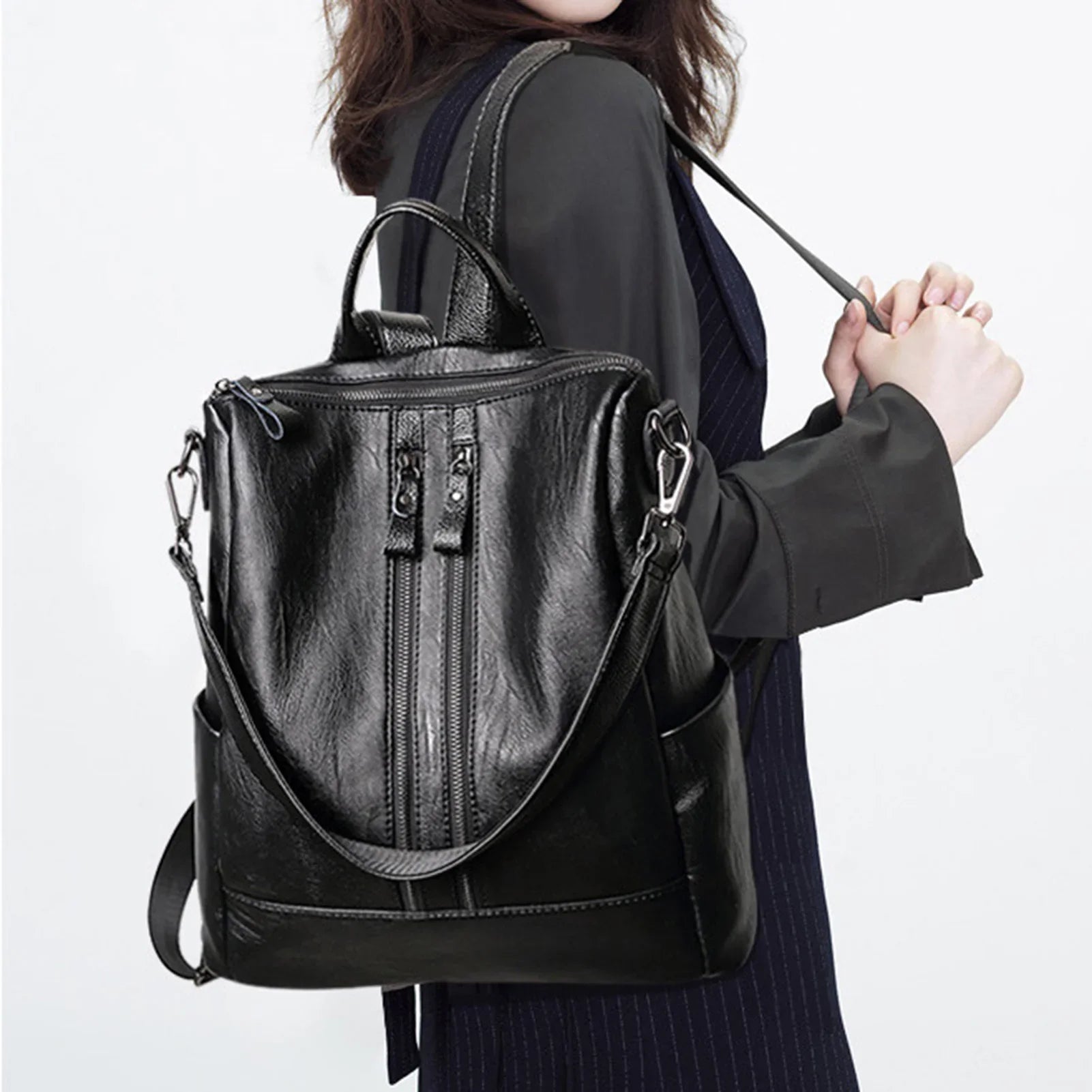 Women's Faux Leather Convertible Anti Theft Backpack