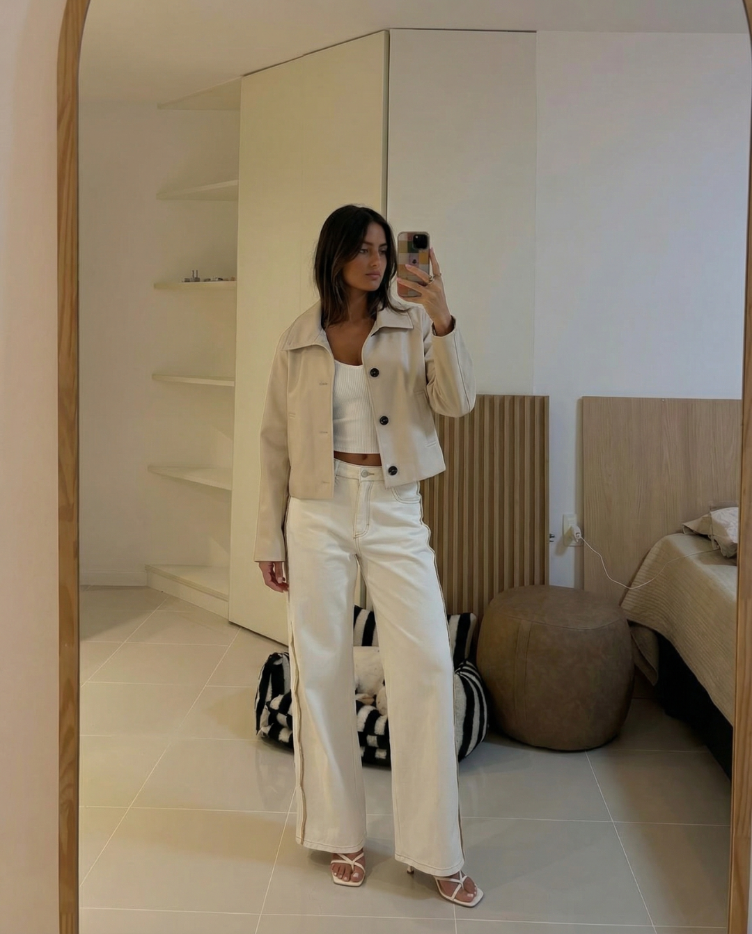 Women's Cropped Collared Jacket with Button Front and Pockets