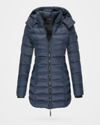 Women's Puffer Coat with Detachable Hood and Zip Front