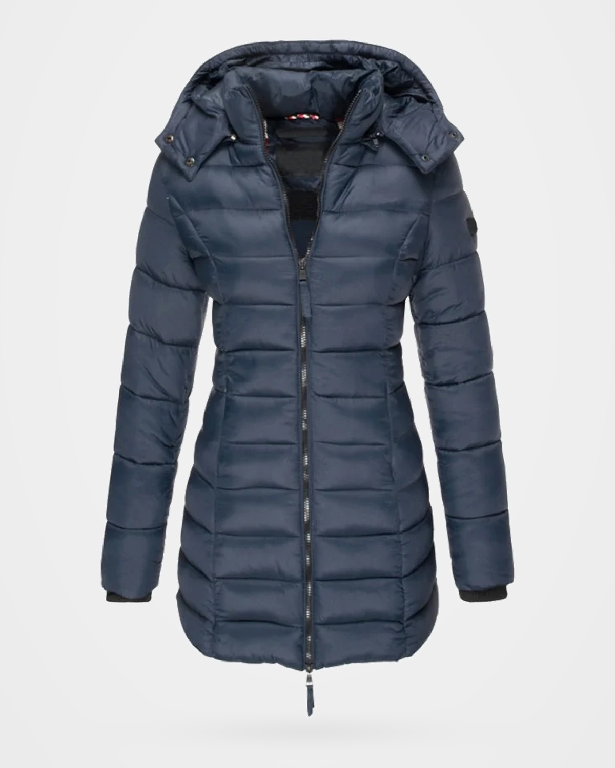 Women's Puffer Coat with Detachable Hood and Zip Front