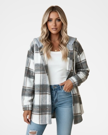 Women's Hooded Checked Shacket | Plaid Button Front Overshirt Jacket