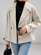 Women's Oversized Double Breasted Short Coat with Lapel Collar