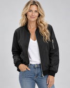 Women's Bomber Jacket with Zip Front and Ribbed Cuffs