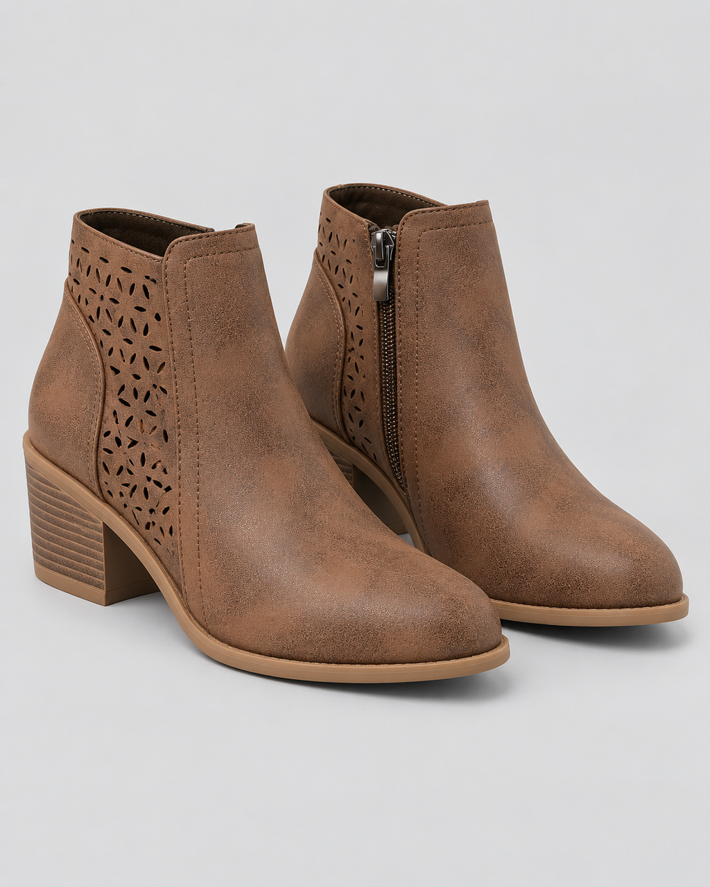 Women's Comfort Ankle Boots with Block Heel and Side Zip