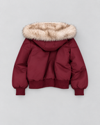 Women's Faux Fur Lined Bomber Jacket with Hood and Zip Front