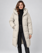 Women's Mid Length Hooded Puffer Coat with Zip Front and Pockets