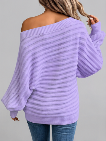 Women's Off Shoulder Ribbed Knit Jumper with Batwing Sleeves
