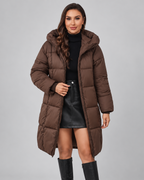 Women's Mid Length Hooded Puffer Coat with Zip Front and Pockets