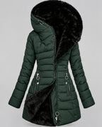 Women's Fleece Lined Hooded Puffer Coat with Mid Length
