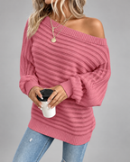 Women's Off Shoulder Ribbed Knit Jumper with Batwing Sleeves