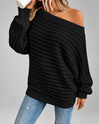 Women's Off Shoulder Ribbed Knit Jumper with Batwing Sleeves