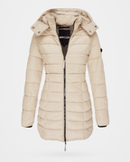 Women's Puffer Coat with Detachable Hood and Zip Front