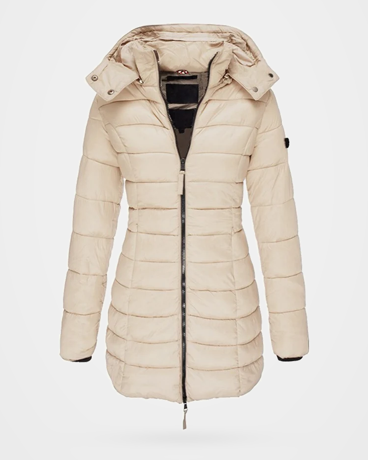 Women's Puffer Coat with Detachable Hood and Zip Front