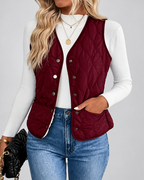 Women's Quilted Gilet with Fleece Lining and Button Front