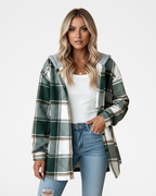 Women's Hooded Checked Shacket | Plaid Button Front Overshirt Jacket