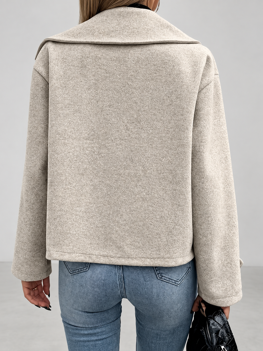 Women's Oversized Double Breasted Short Coat with Lapel Collar