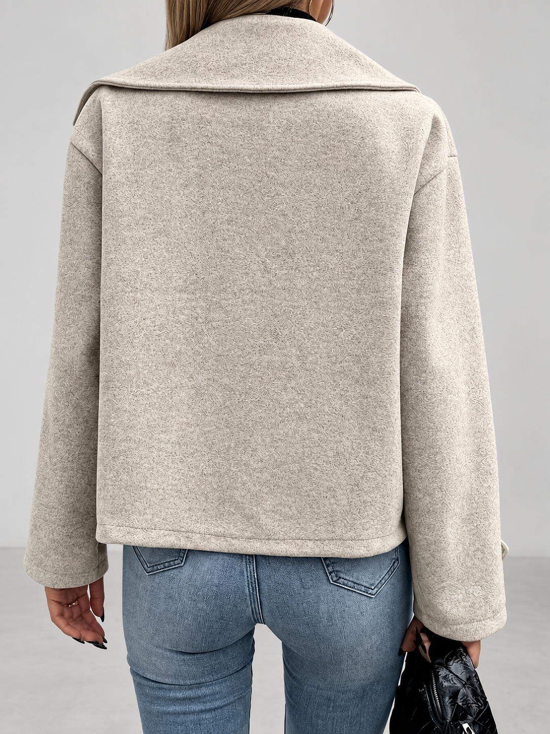 Women's Oversized Double Breasted Short Coat with Lapel Collar