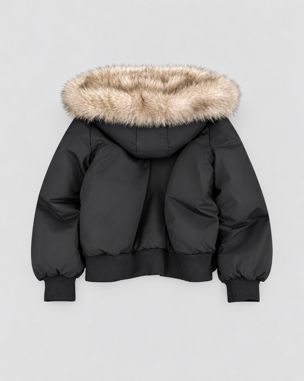 Women's Faux Fur Lined Bomber Jacket with Hood and Zip Front