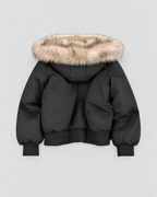 Women's Faux Fur Lined Bomber Jacket with Hood and Zip Front
