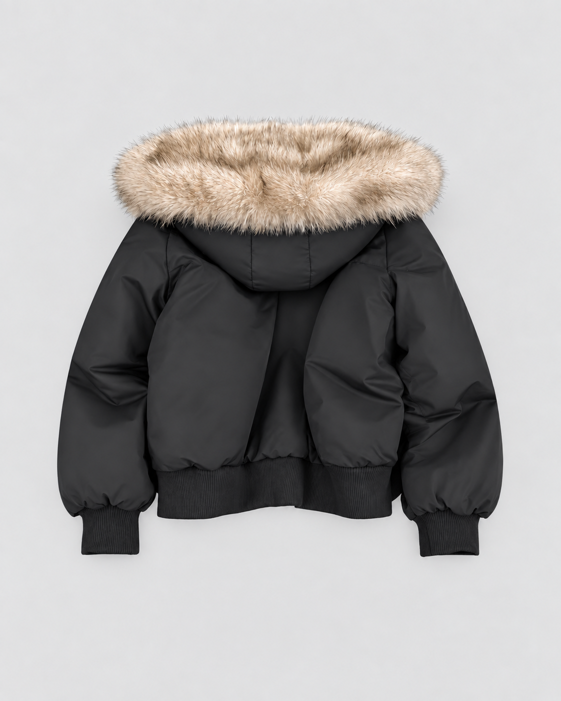 Women's Faux Fur Lined Bomber Jacket with Hood and Zip Front