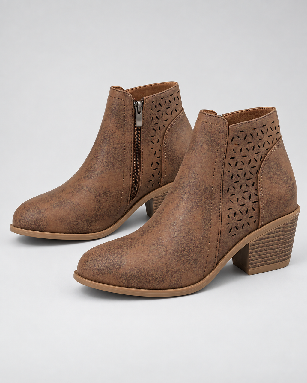 Women's Comfort Ankle Boots with Block Heel and Side Zip