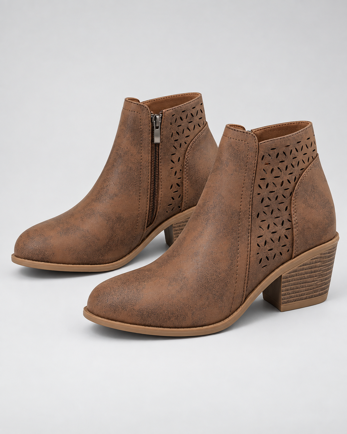 Women's Comfort Ankle Boots with Block Heel and Side Zip