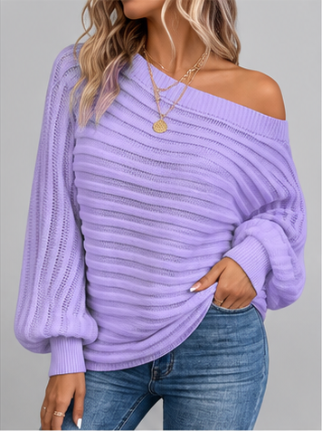 Women's Off Shoulder Ribbed Knit Jumper with Batwing Sleeves