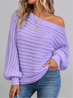 Women's Off Shoulder Ribbed Knit Jumper with Batwing Sleeves