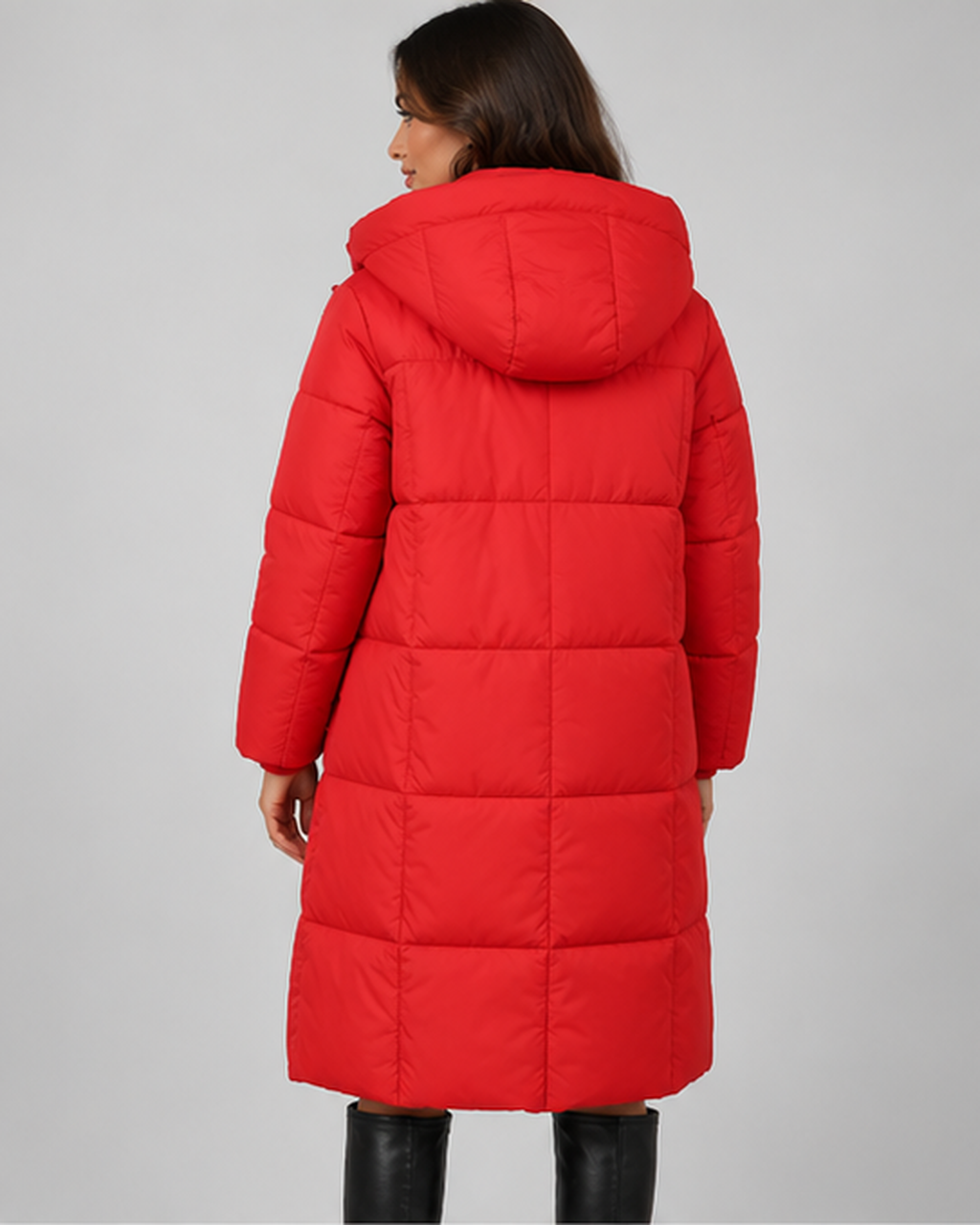 Women's Mid Length Hooded Puffer Coat with Zip Front and Pockets