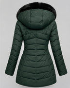 Women's Fleece Lined Hooded Puffer Coat with Mid Length