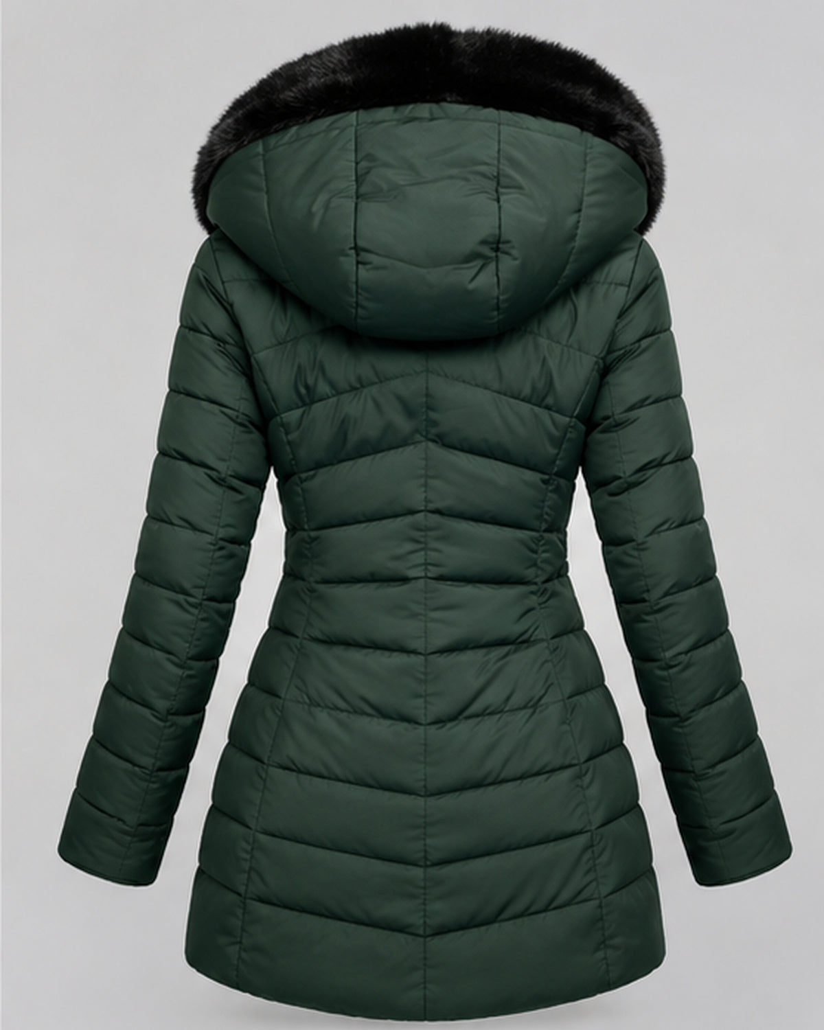 Women's Fleece Lined Hooded Puffer Coat with Mid Length