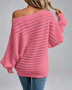 Women's Off Shoulder Ribbed Knit Jumper with Batwing Sleeves