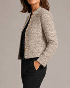 Women's Cropped Tweed Blazer with Stand Collar and Gold Buttons