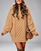 Women's Oversized Cable Knit Jumper Dress with Balloon Sleeves