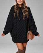 Women's Oversized Cable Knit Jumper Dress with Balloon Sleeves