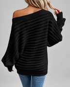 Women's Off Shoulder Ribbed Knit Jumper with Batwing Sleeves