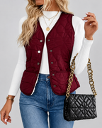 Women's Quilted Gilet with Fleece Lining and Button Front