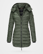 Women's Puffer Coat with Detachable Hood and Zip Front