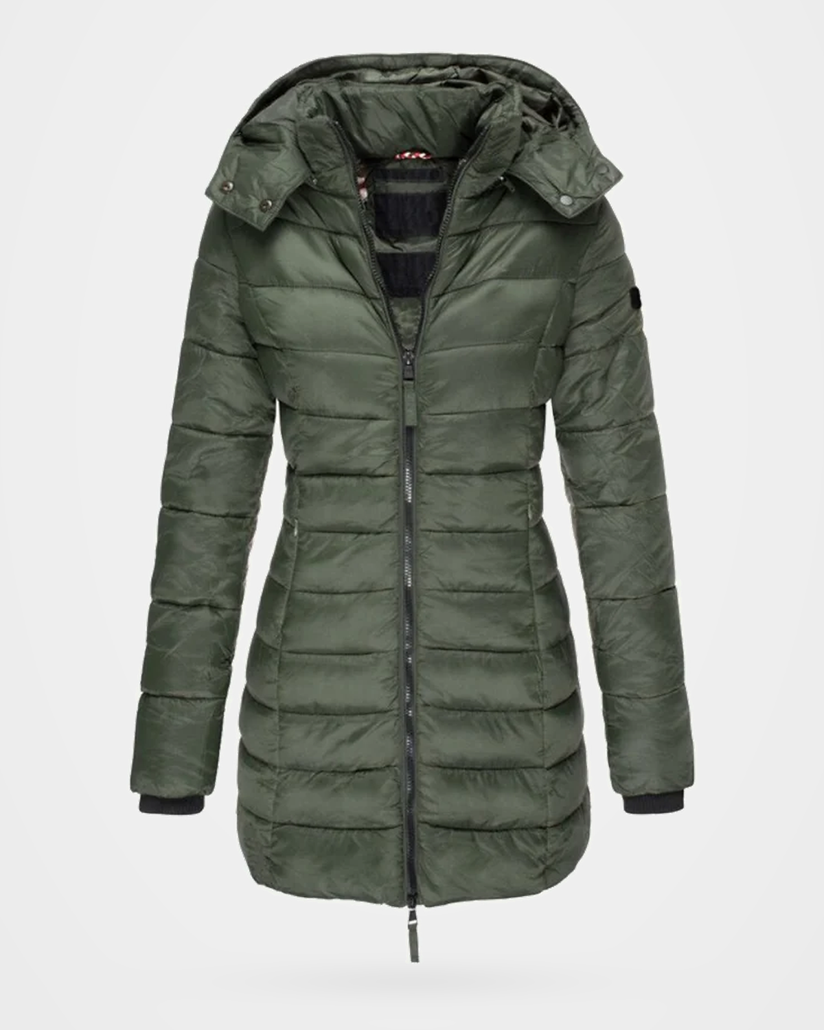 Women's Puffer Coat with Detachable Hood and Zip Front