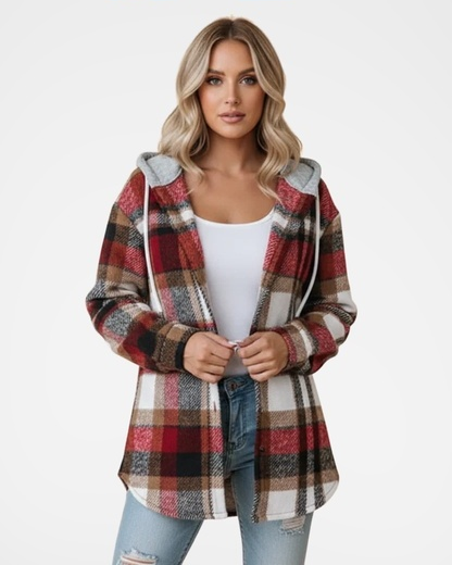 Women's Hooded Checked Shacket | Plaid Button Front Overshirt Jacket