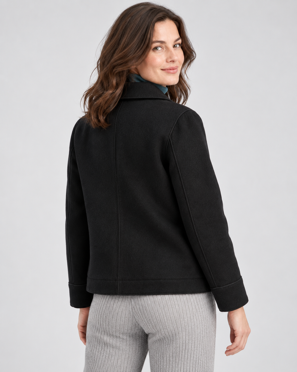 Women's Wool Blend Jacket with Collar and Button Front