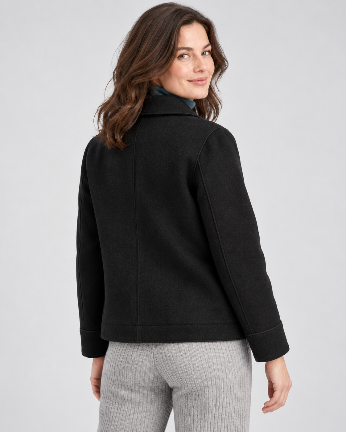Women's Wool Blend Jacket with Collar and Button Front