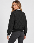 Women's Quilted Bomber Jacket with Ribbed Collar and Zip Front