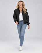 Women's Bomber Jacket with Zip Front and Ribbed Cuffs