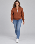 Women's Textured Knit Bomber Jacket with Zip Front and Ribbed Trim
