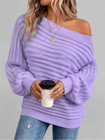Women's Off Shoulder Ribbed Knit Jumper with Batwing Sleeves
