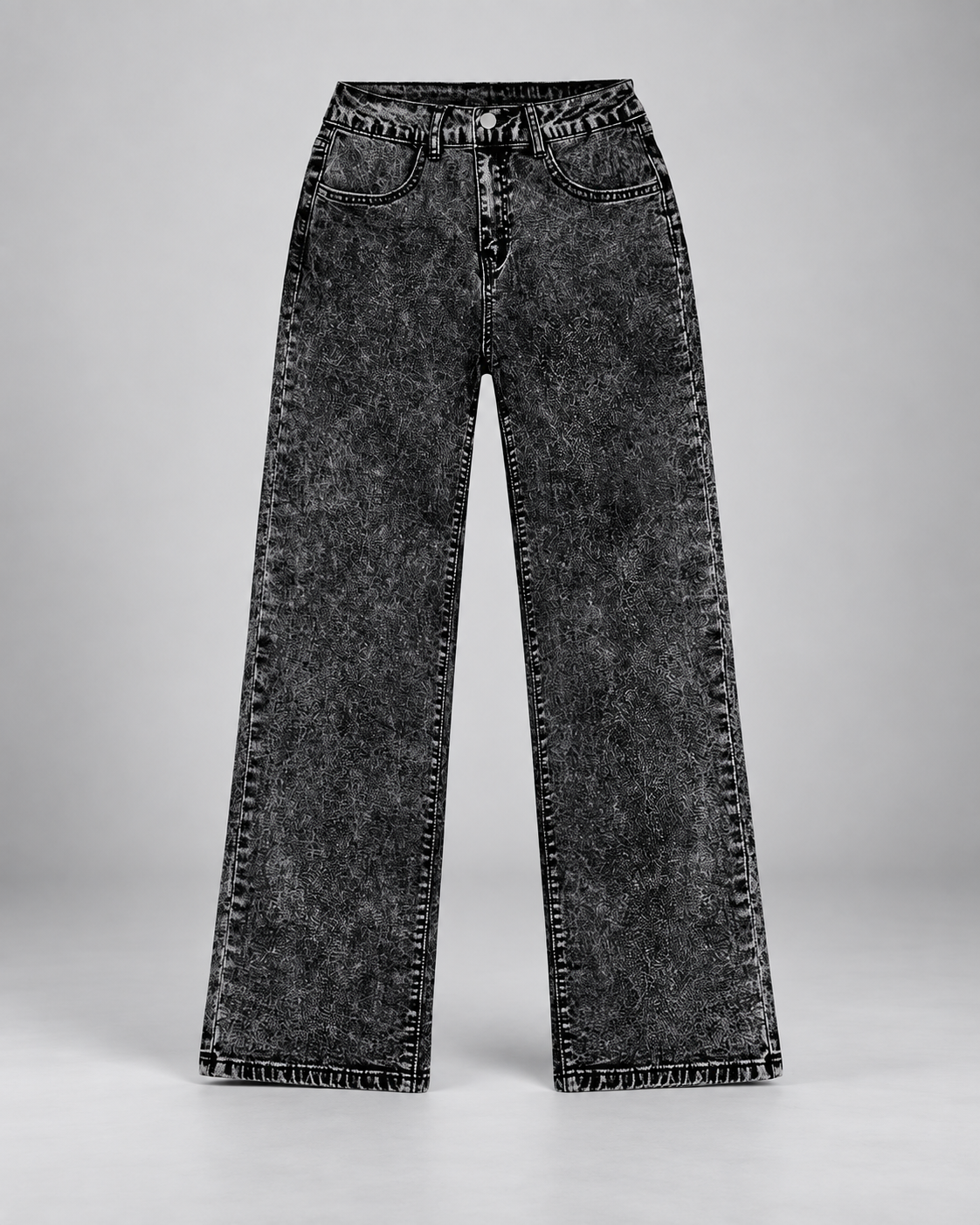 Women's Wide Leg Jeans with Mid Rise and Black Acid Wash
