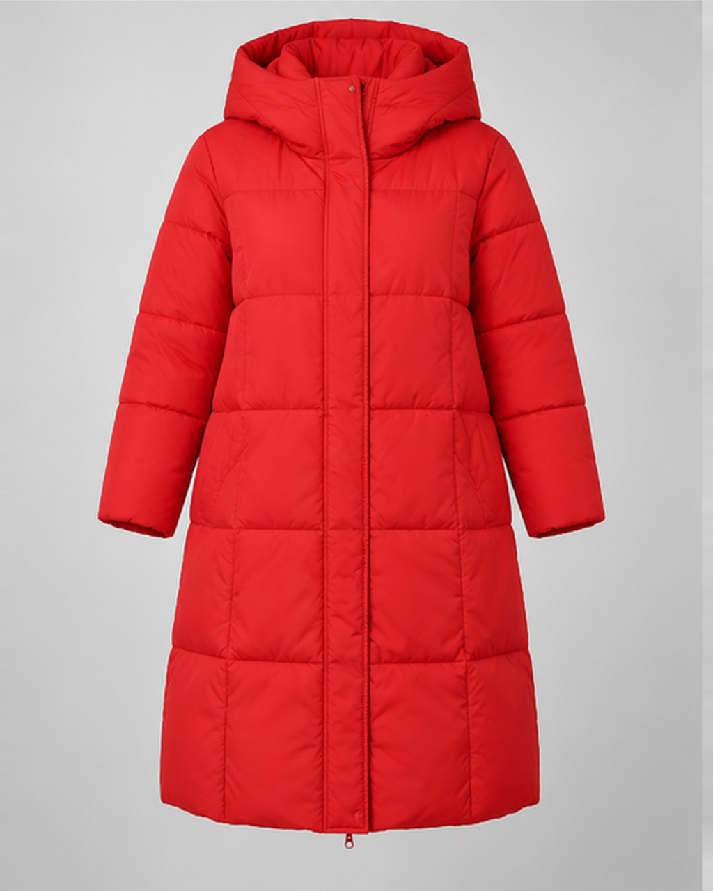 Women's Mid Length Hooded Puffer Coat with Zip Front and Pockets
