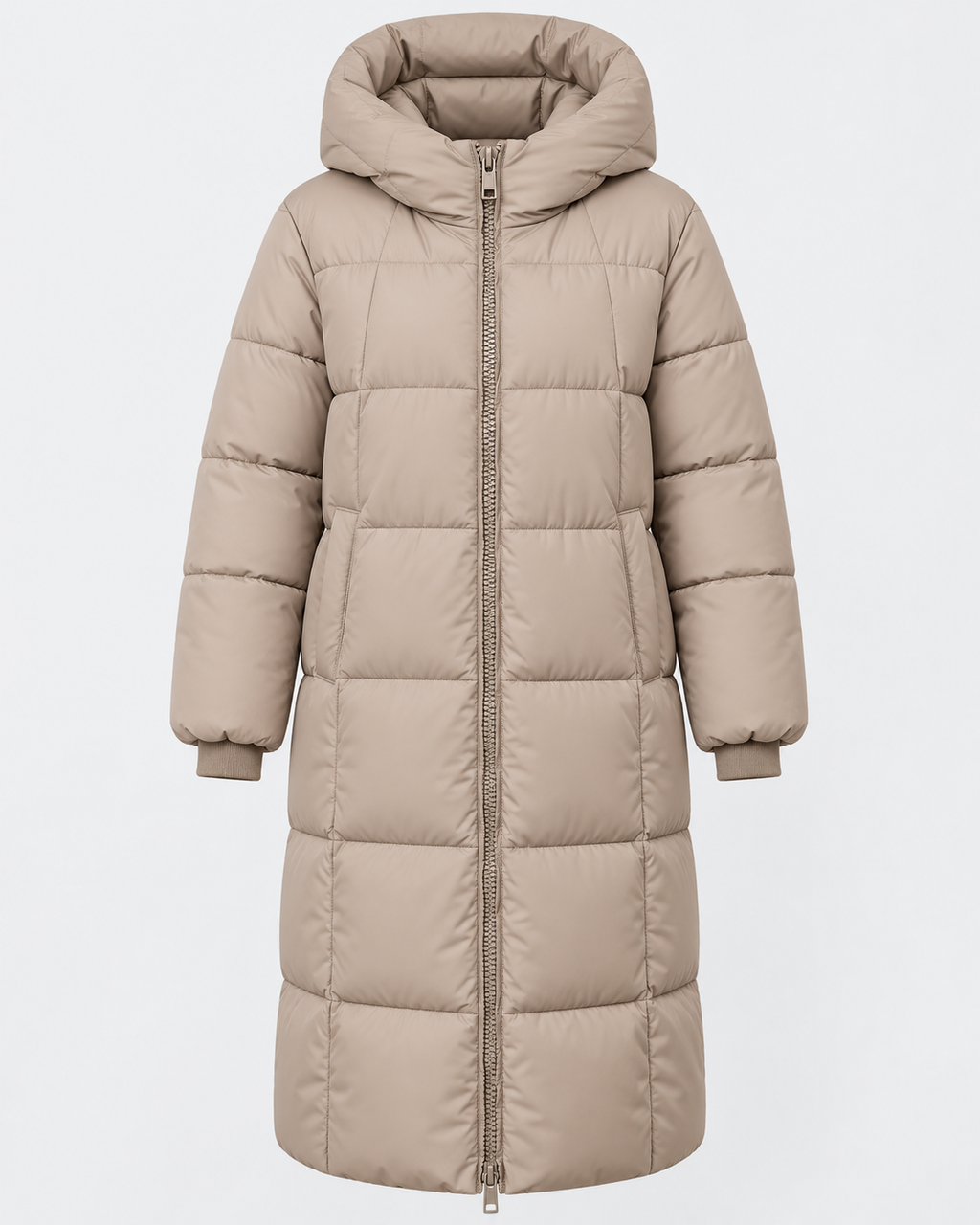 Women's Mid Length Hooded Puffer Coat with Zip Front and Pockets